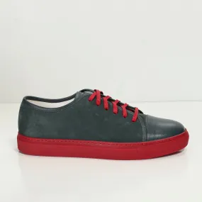 Leather and Suede Court Sneakers - Green Red