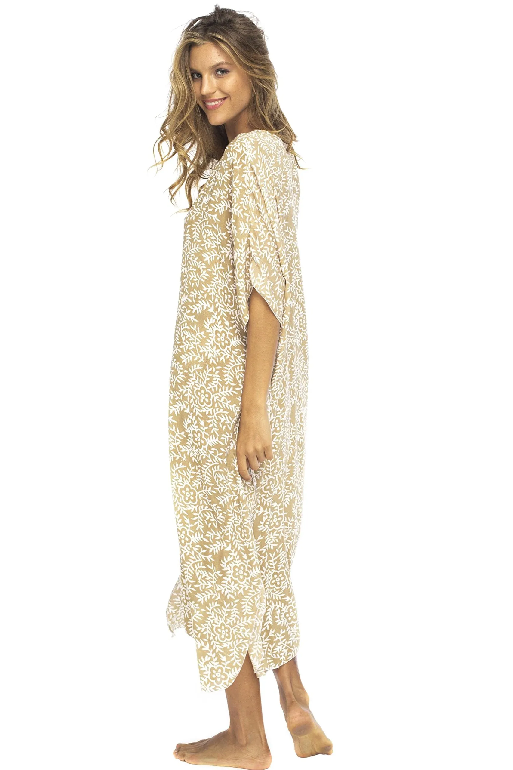 Maxi Floral Print Cover Up Caftan Dress