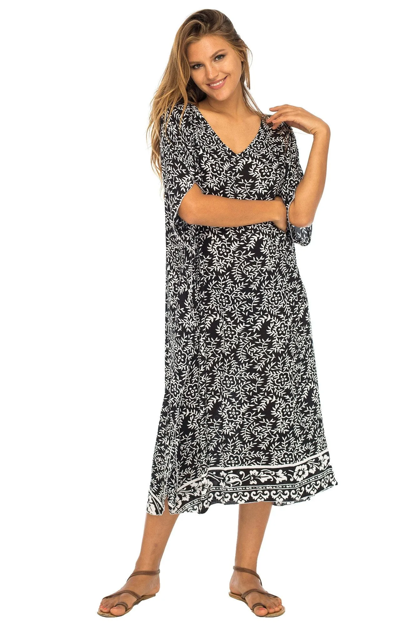 Maxi Floral Print Cover Up Caftan Dress