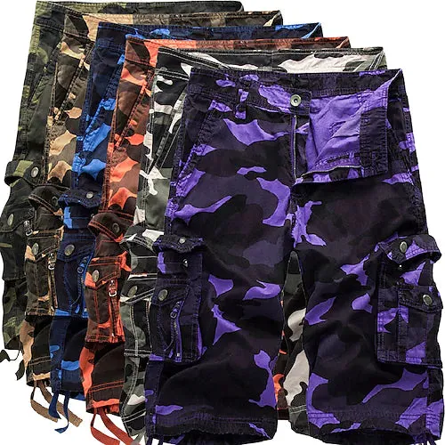 Mens Cotton Relaxed Fit Camouflage Camo Cargo Shorts-A083