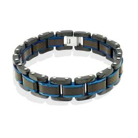 MEN'S STAINLESS STEEL BRACELET WITH BLUE AND BLACK ION PLATING