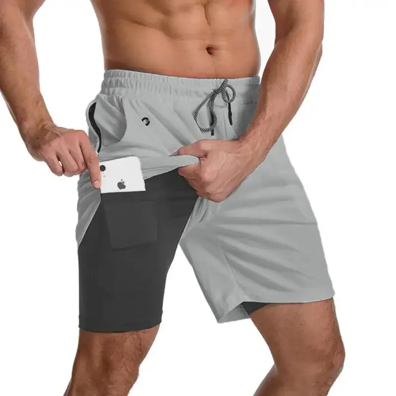 Men's Two Layers Gym Shorts Active Quick Dry Slightly Stretch Workout Bottom | DK-871