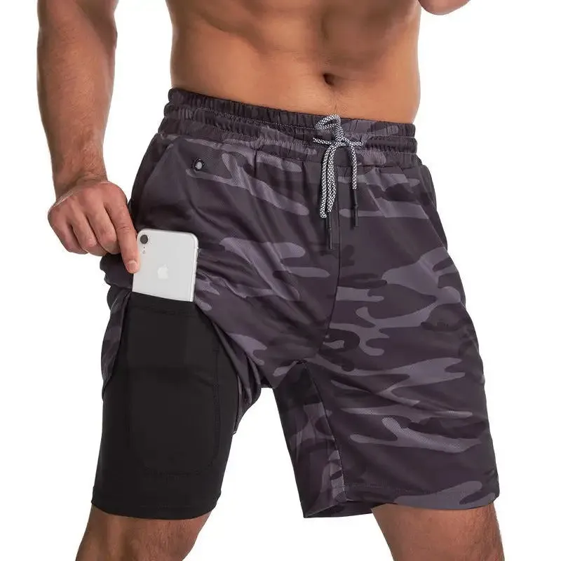 Men's Two Layers Gym Shorts Active Quick Dry Slightly Stretch Workout Bottom | DK-871