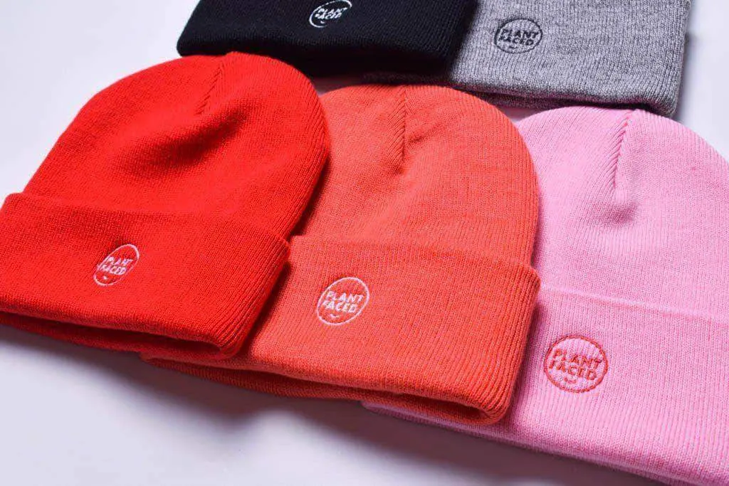 Plant Faced Beanie - Coral