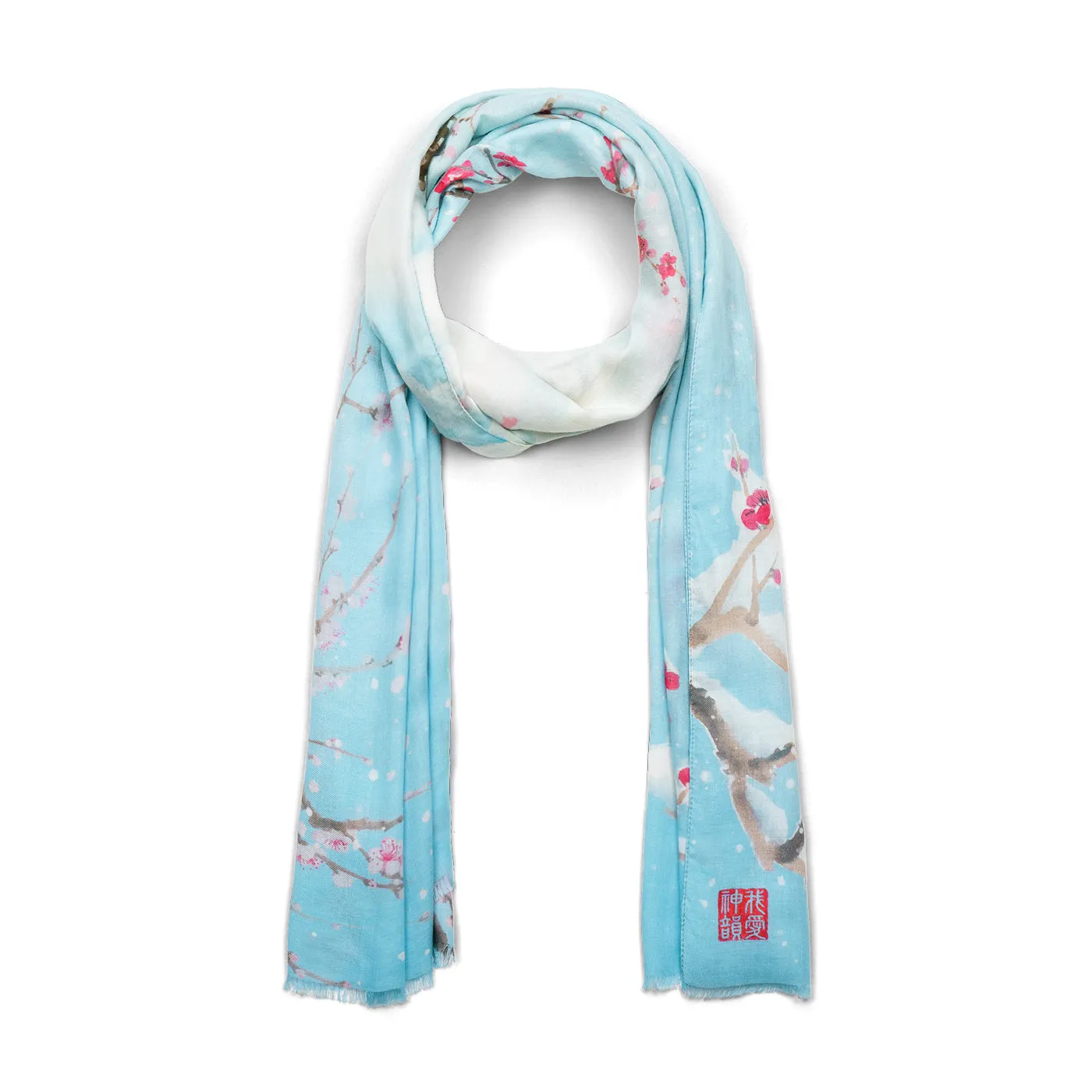 Plum Blossom Scarf - Light Blue