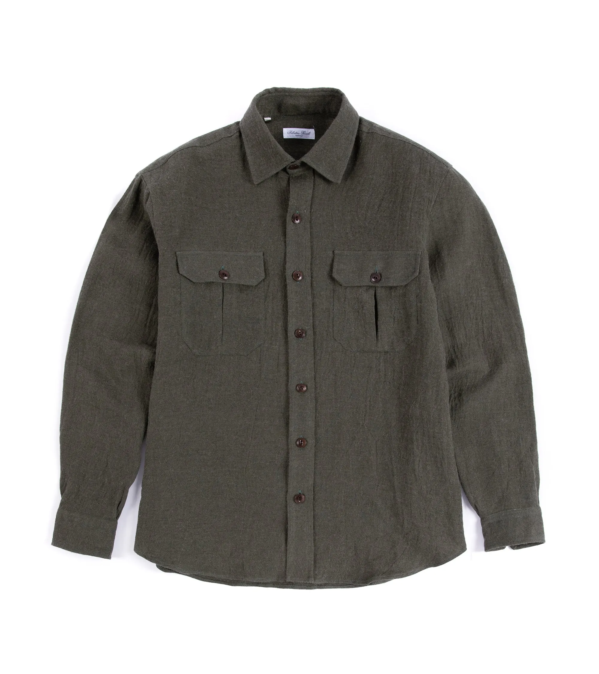 Salvatore Piccolo Wool Linen Military Shirt: Olive