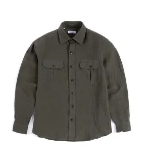 Salvatore Piccolo Wool Linen Military Shirt: Olive