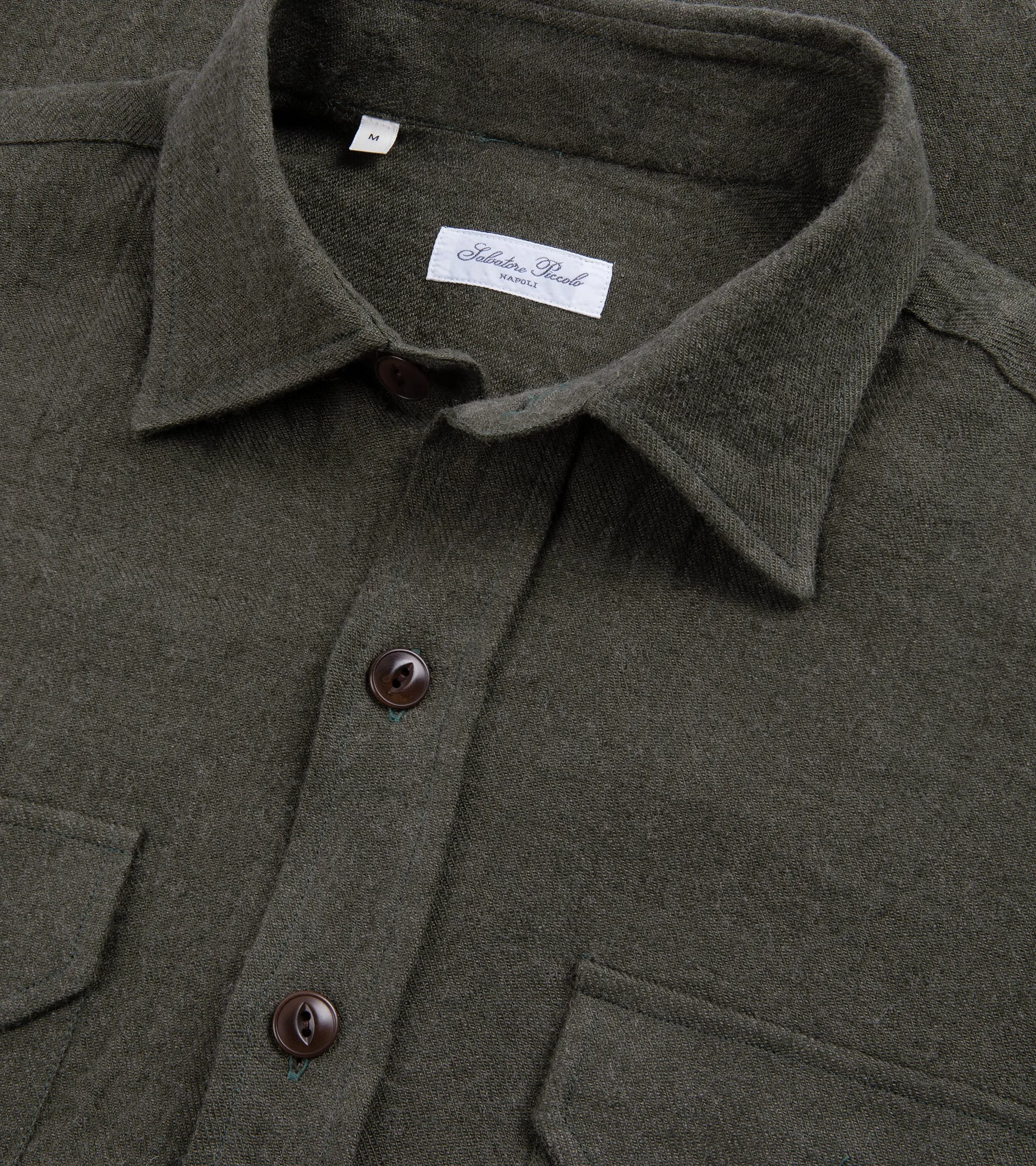 Salvatore Piccolo Wool Linen Military Shirt: Olive