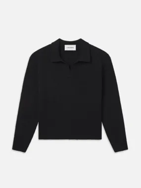 Silk Blend Polo Sweater -- Black