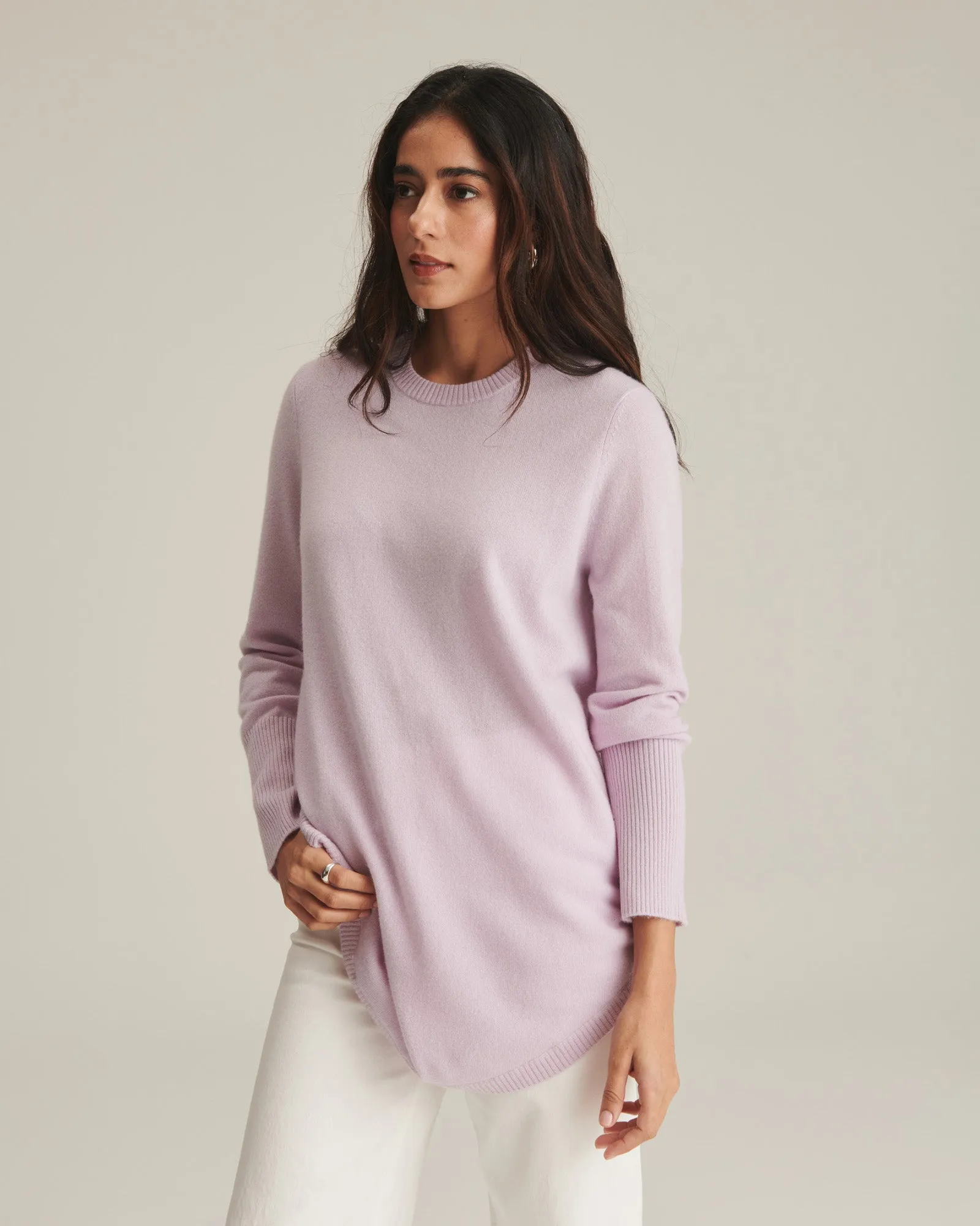 Soft by Naadam 100% Cashmere Crew Neck Curved Hem Sweater