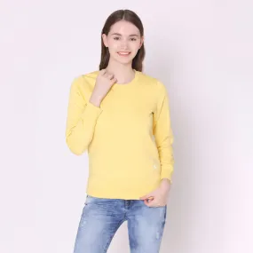 Women's Plain Round Neck Full Sleeves Sweatshirt -  Cream Yellow